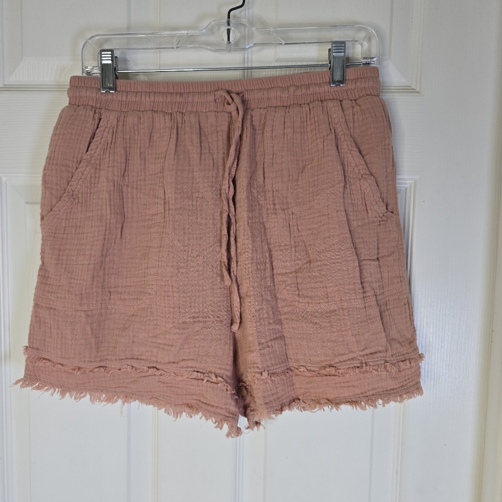 Cotton Bleu Terra‎ Cotta Women's Gauze Raw Hem Shorts M